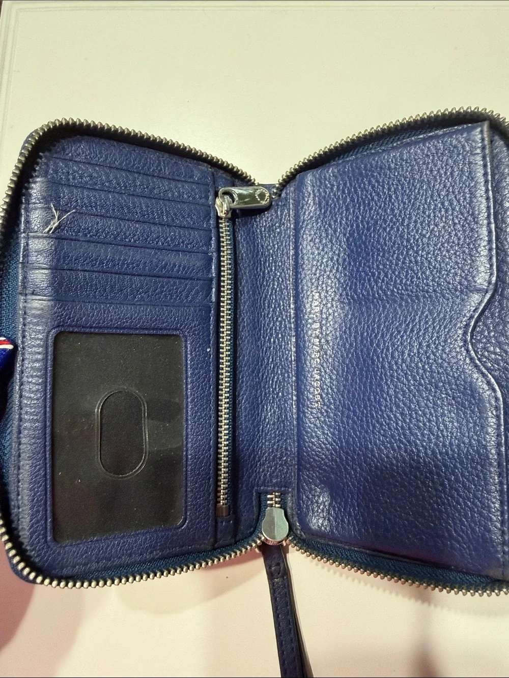 Marc by Marc Jacobs Navy Pebbled Leather Wrist Wallet with Silver Plate